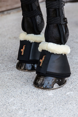 Kunstleder-Boots mit künstlichem Lammfell Schwarz/Creme